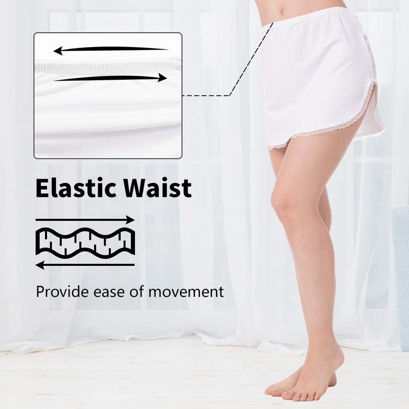 MANCYFIT Half Slip for Women Underskirt Short Mini Skirt Slit Lace Trim White Small - Image 3